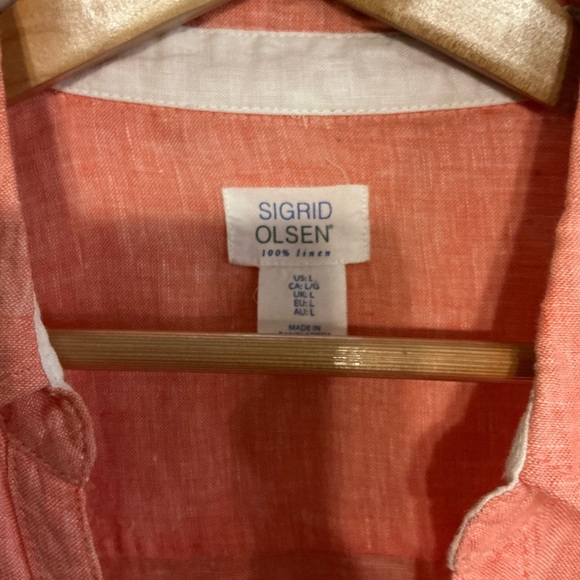 Sigrid Olsen 100% Linen Shirt Women L Button Up Peach Long Sleeve Minimalist - Picture 3 of 6